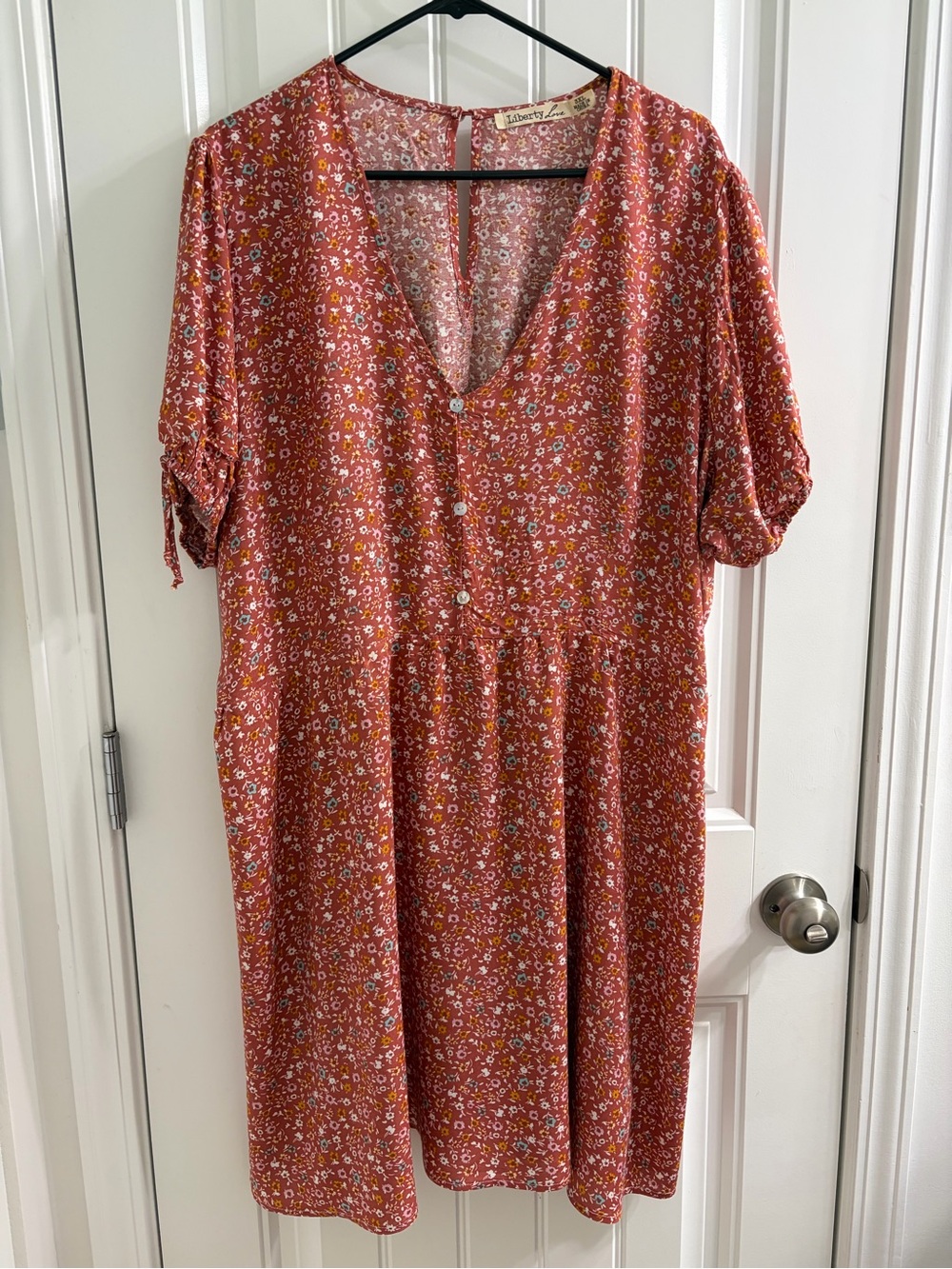 Liberty Love Rust Floral Button-Front Midi Dress 3X Cottagecore Boho